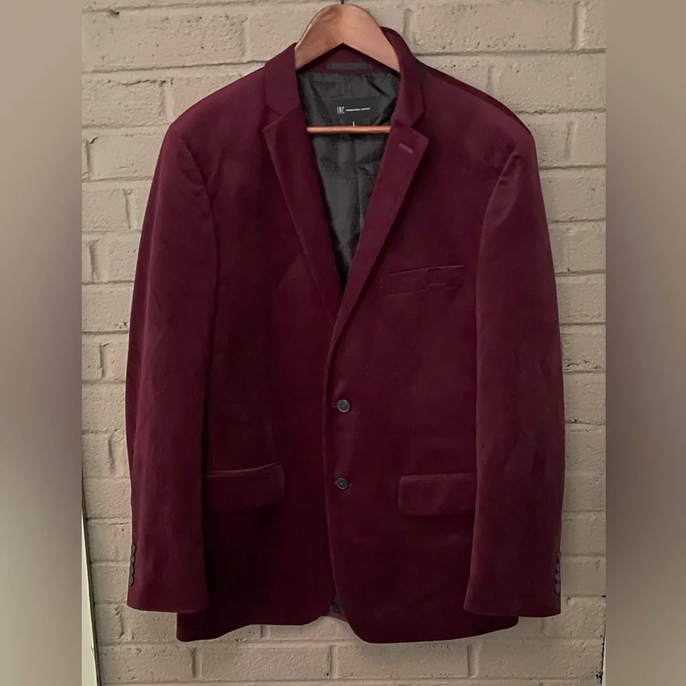 I.N.C. Burgundy Merlot velour blazer L